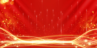 红色线条纹理底金色光效简约唯美喜庆酷炫中国风大气红色展板背景